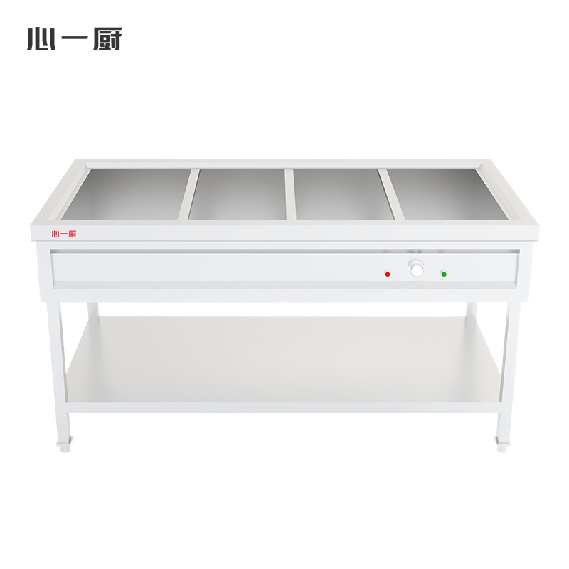 心一厨 保温售饭台 商用不锈钢保温汤池快餐店学校医院食堂打菜热菜售饭台快餐保温车 X1017四格售饭台[带份数盘]