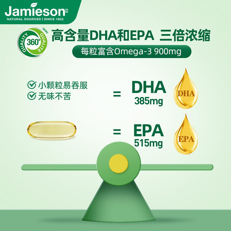 加拿大Jamieson健美生 Omega-3鱼油软胶囊900mg 75粒