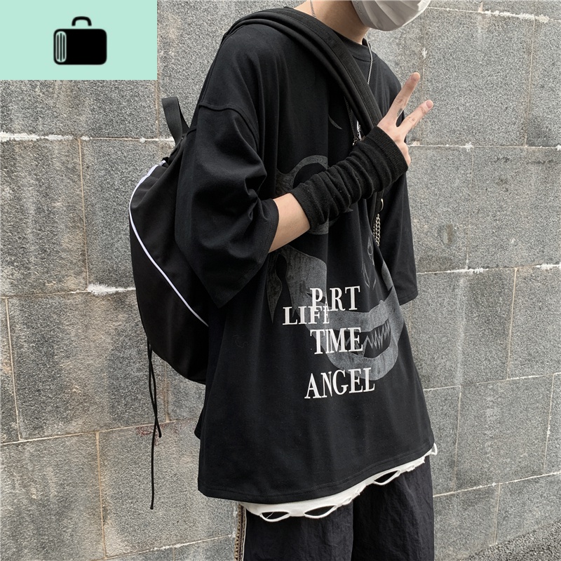 2020新款韩版ins多功能街头休闲水桶包情侣双肩包尼龙书包男女潮NEW LAKE 黑色高清大图