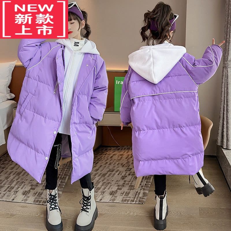 可莉允冬款女童棉衣过膝长款洋气儿童冬装大女童棉服加厚羽绒棉外套紫色图片