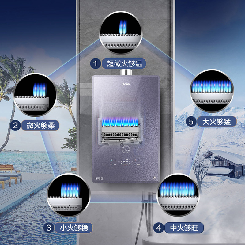 海尔16升燃气热水器 密闭稳燃舱 水伺服恒温 全面屏触控面板JSQ31-16FQ5PU1高清大图