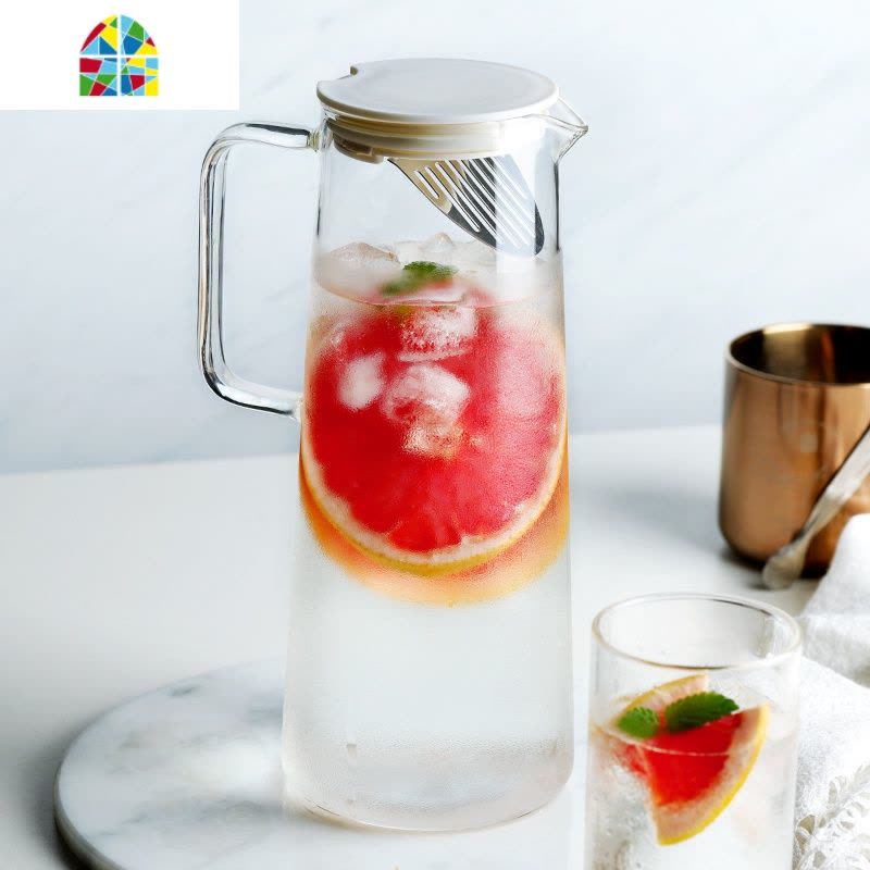 ins可高温玻璃冷水壶日式家用创意北欧凉水杯套装饮料凉茶壶容器 FENGHOU 单壶1L+2杯凉水壶图片