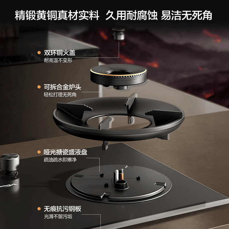 万和[超省星G9D Pro]5.2kW天然气猛火72%一级能效双边定时合金防爆面板家用煤气双炉具双灶台燃气灶图片