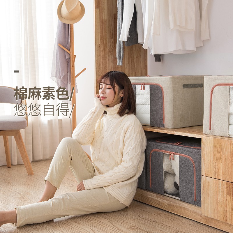 棉麻可折叠衣服收纳箱布艺大号搬家储物袋衣柜家用衣物整理盒 三维工匠高清大图