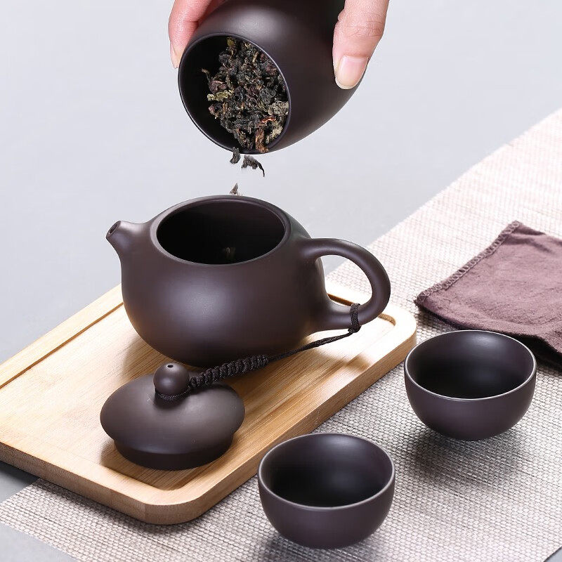 缀家旅行茶具套装便携包紫砂旅游茶壶礼品LOGO订制 一壶二杯+旅行包高清大图