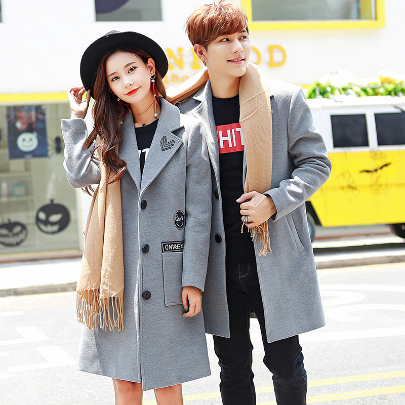 yuansu情侣大衣冬季呢子风衣外套中长款秋装气质秋冬毛呢加厚情侣装