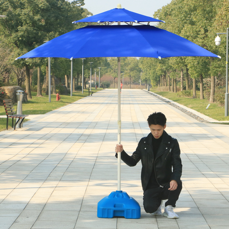 户外遮阳伞大太阳伞庭院折叠大中柱伞户外雨伞沙滩伞广告伞摆摊伞 2.3米宝蓝双层（可以转向）