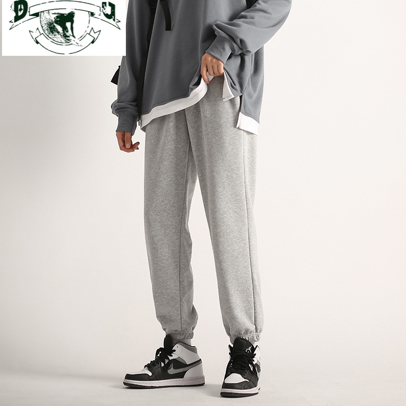hlcoman灰色卫裤男潮牌束脚裤宽松百搭学生春秋季韩版潮流休闲收口