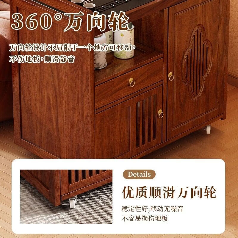 晋舰多功能茶水柜茶桌边柜新中式客厅茶水台茶叶柜烧水边几柜80单门茶桌-带盖板款高清大图