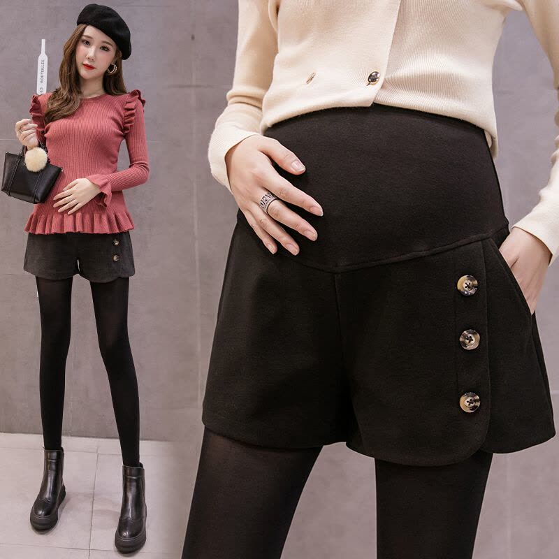 迪鲁奥(DILUAO)LYL 孕妇装 孕妇裤 孕妇装秋季 孕妇裤秋季 孕妇裤子孕妇阔腿裤 孕妇毛呢短裤靴裤F804-图片