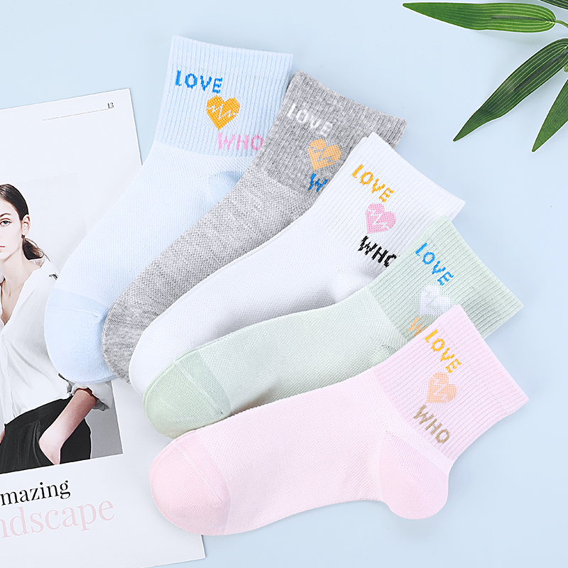 浪莎女士袜子夏季薄款纯棉中筒防臭运动2025新款夏天透气网眼短袜高清大图