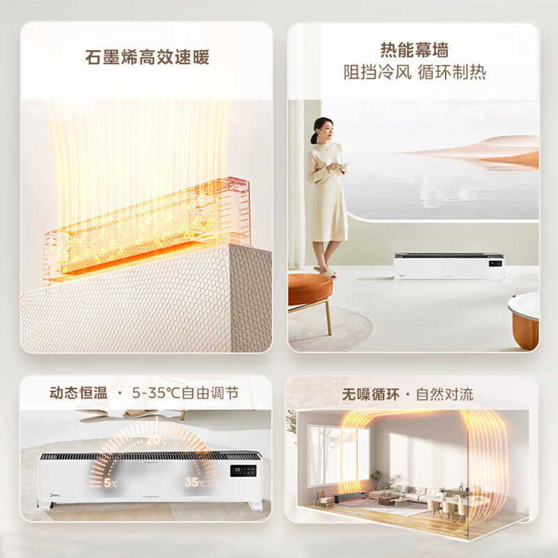 美的(Midea)NDV-FR 取暖器 踢脚线取暖器 石墨烯电暖气家用电暖风电暖气高清大图