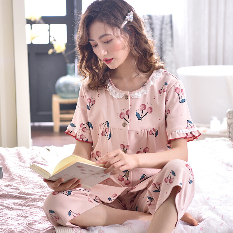 波迷娜(BOMINA)中年妈妈家居服往季夏女睡衣短袖棉夏季加肥加码中老年人妈妈中年家居服裤