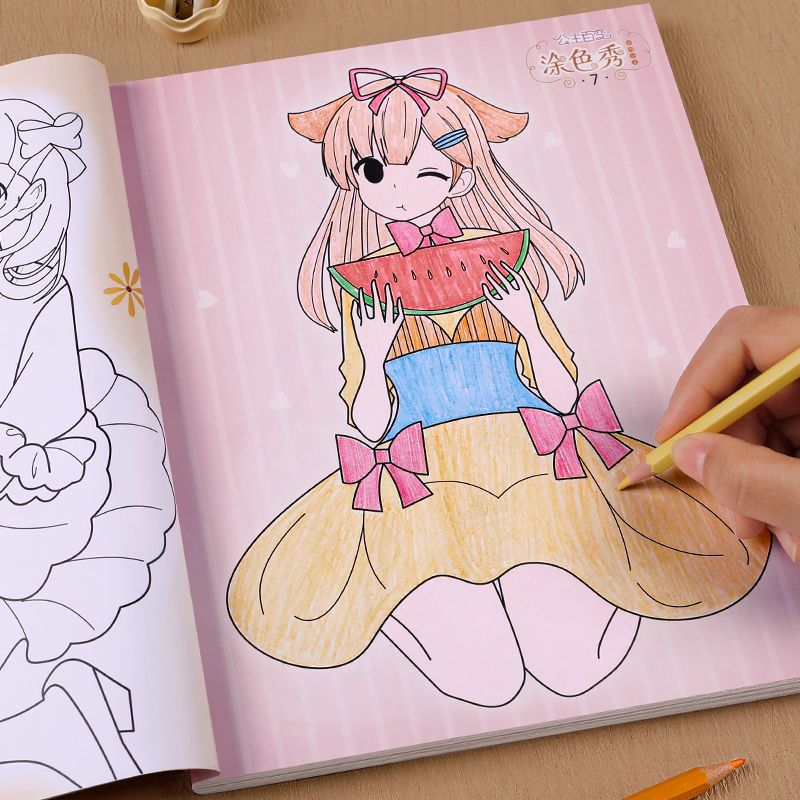 公主画绘画本儿童涂色画本画画本小学生彩笔蜡笔画画笔绘画套装|公主涂色6本[不包含画笔]