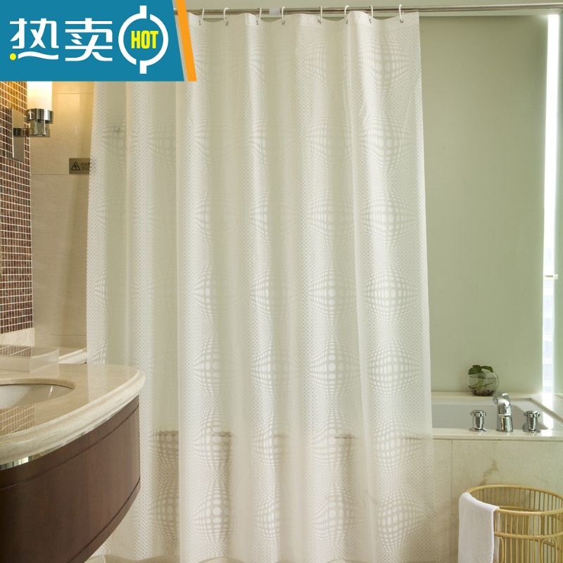 敬平欧风防水加厚浴室浴帘可订做隔断帘门帘拉帘窗帘送挂钩 白色球 单帘200宽X200高送挂钩