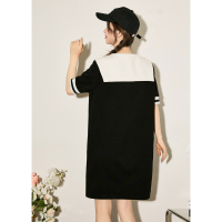 [2.5折价95元]唐狮黑色领连衣裙女夏季新款春秋小个子显瘦裙子娃娃裙e