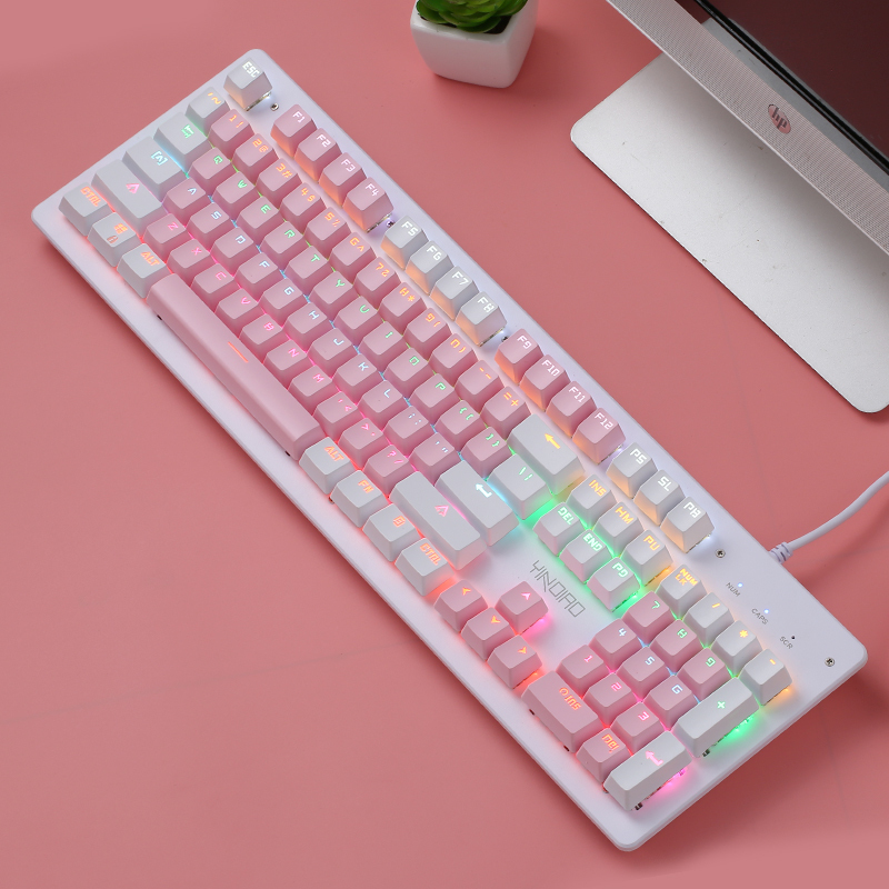 青轴机械键盘87键小型便携式樱花粉色女生可爱游戏办公打字专用少女心