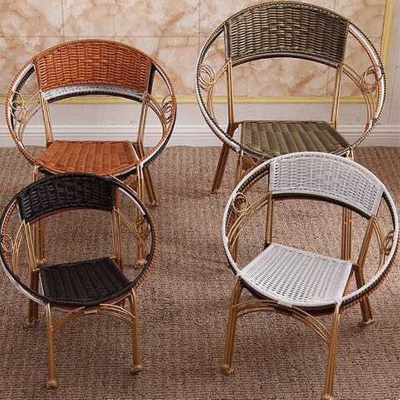 椅子户外桌椅儿童凳子阳台藤椅靠背椅休闲家用小藤椅子矮凳子 白色 加大号升级版[45cm]