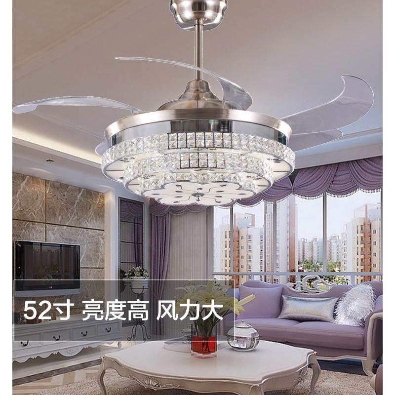 苏宁放心购精灵AI家用52寸蓝牙音乐水晶吊扇灯隐形家用客厅卧室风扇吊灯A-STYLE