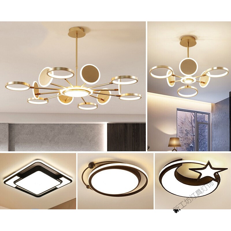 苏宁放心购LED客厅吊灯北欧轻奢客厅大灯简约现代餐厅吊灯温馨卧室书房灯饰组合灯_302_766 套餐3豪装三房两厅/12头金