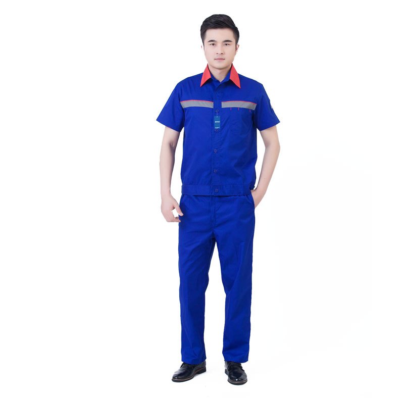 安居先森带反光条防静电短袖耐磨劳保工作服套装夏款黄色