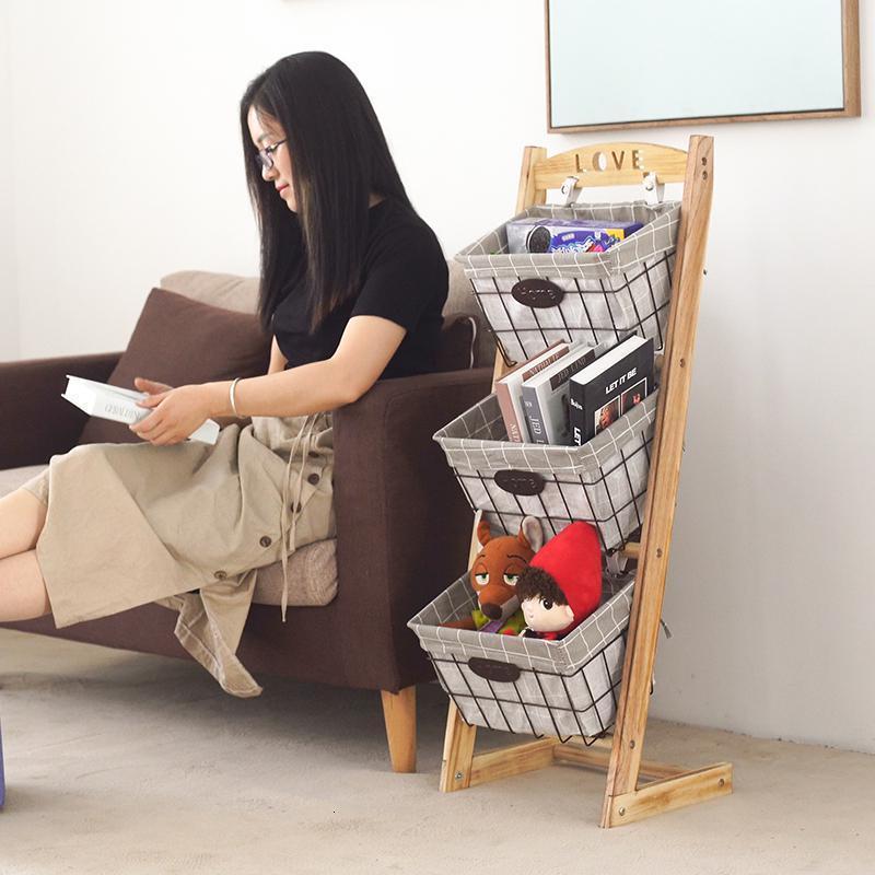 森美人创意实木书报架客厅杂物架田园布艺收纳架落地置物架家用玩具储物高清大图