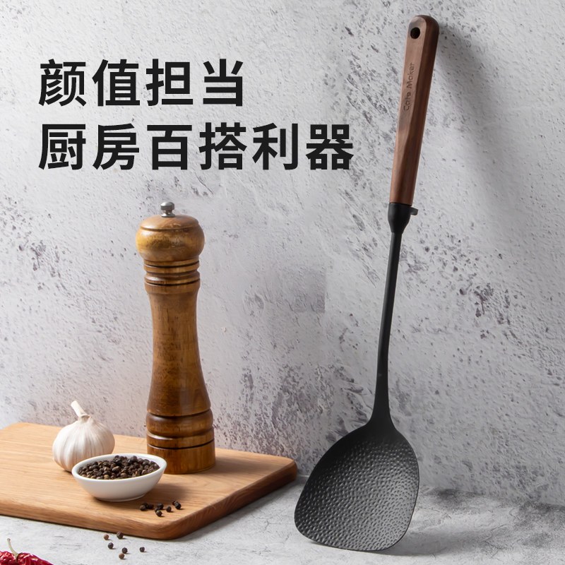 卡特马克锻打铁铲家用铲子木柄炒菜铲耐高温锅勺套装老式铲无涂层高清大图
