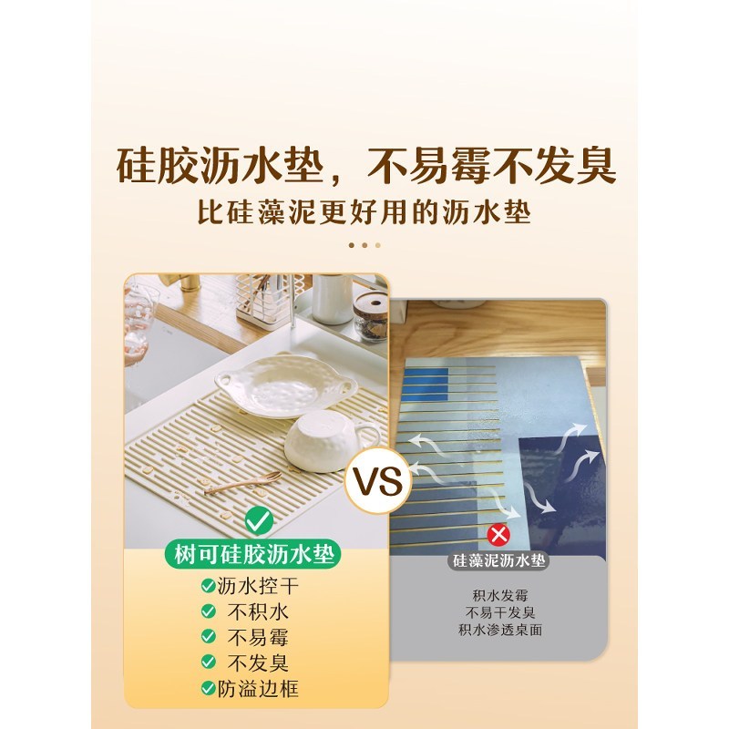 树可橘猫沥水垫厨房台面硅胶垫子吸水垫桌垫隔热防烫吧台餐具碗筷 松灰-小号