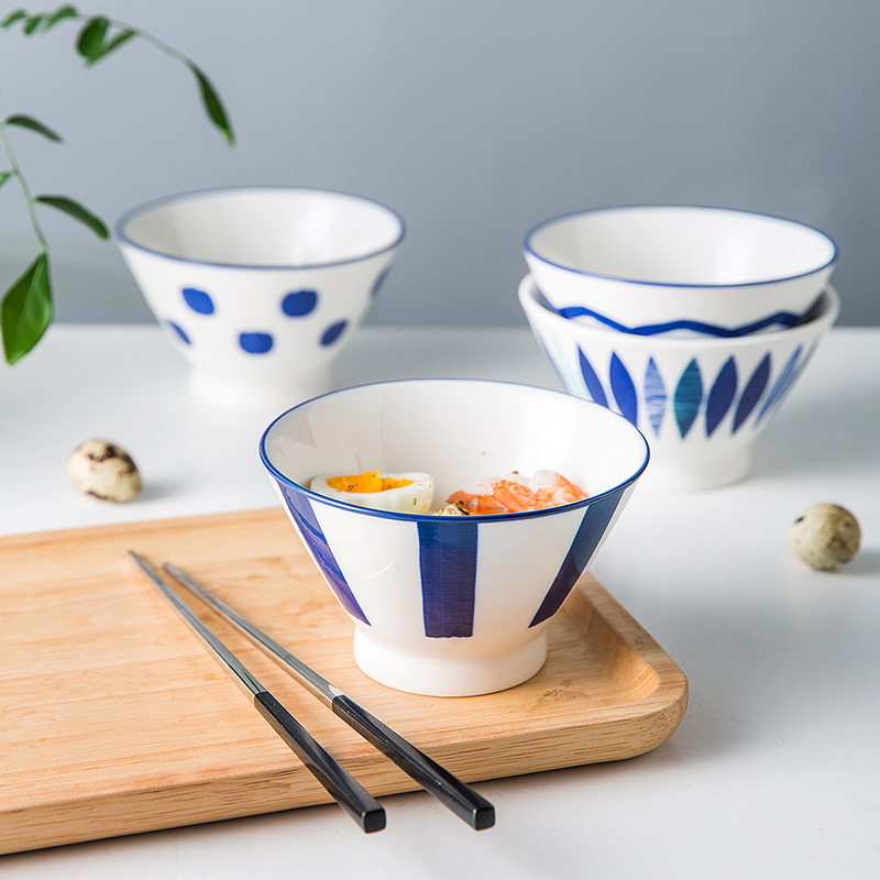亿嘉IJARL 日式斗笠碗单个饭碗小碗高脚碗餐具家用大号拉面碗食语5英寸高脚碗4只装高清大图