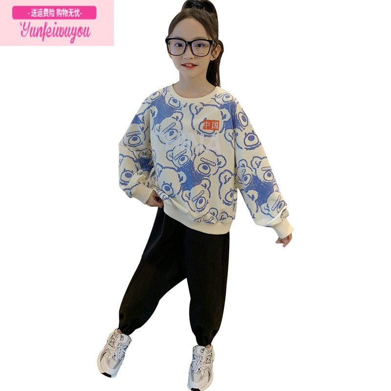 七斓女童卫衣春秋款2022新款秋装女大童儿童时尚洋气宽松国潮童装上衣