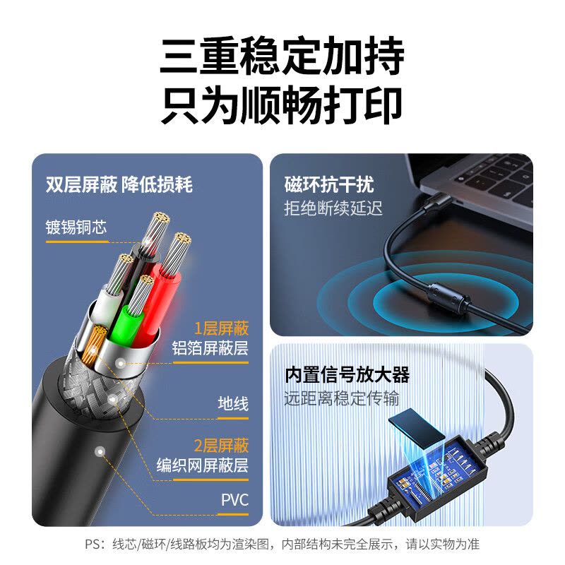 绿联 10329 USB2.0打印机数据线 5米 连接线 1.00 个/根 (计价单位:根) 黑色图片
