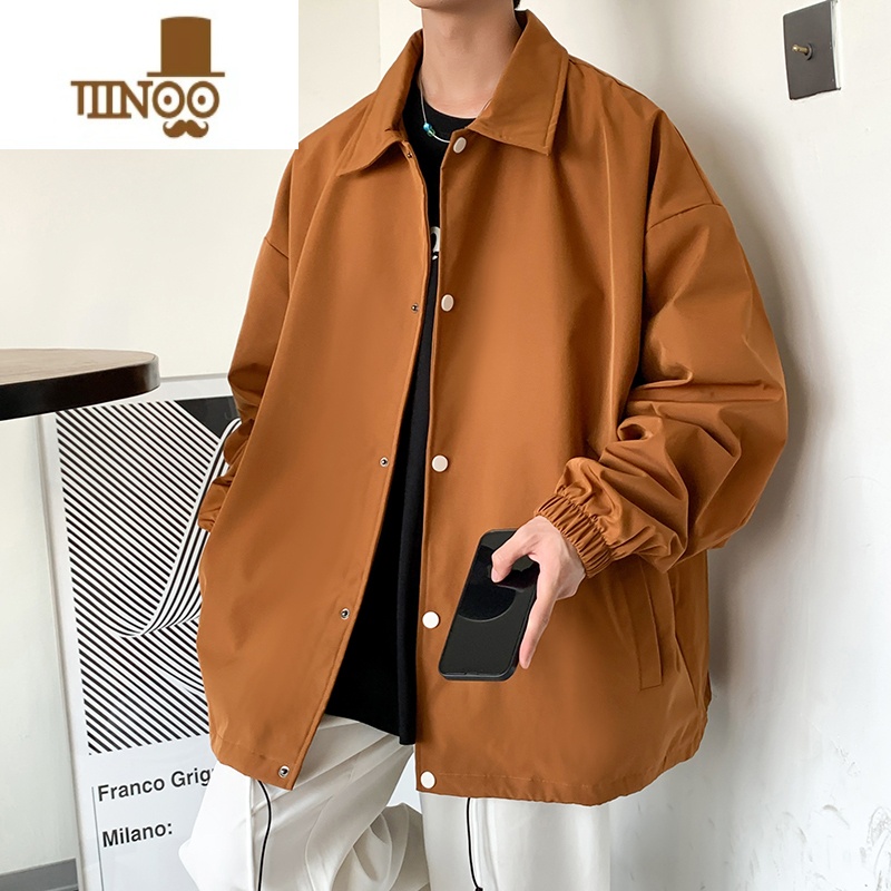 YANXU外套男士ins潮牌港风翻领工装青少年长袖宽松男款夹克上衣高清大图