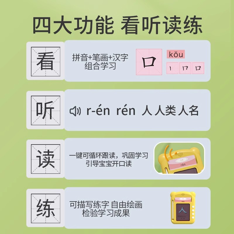 识字点读机卡片拼音学习机幼儿园儿童认字学前有声启蒙早教机1663高清大图