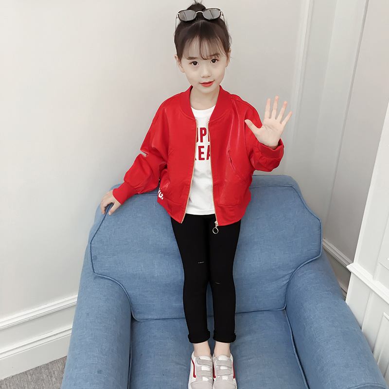 孩子衣服6岁7岁9岁2019春季新款休闲儿童夹克女童中大童后背头像印花