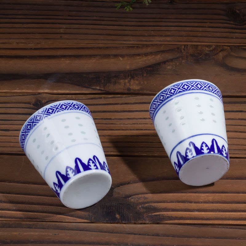 景德镇青花玲珑古典陶瓷杯子酒杯茶杯釉下彩传统工艺中式风格