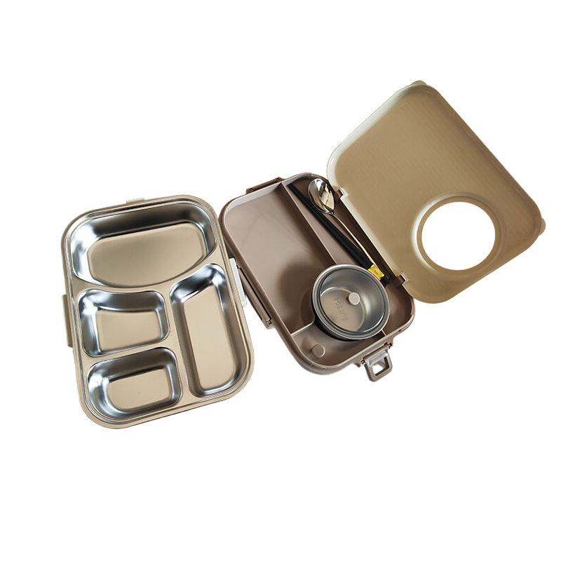 兰雅昀 304不锈钢带盖四格饭盒 27x20x9cm 个高清大图