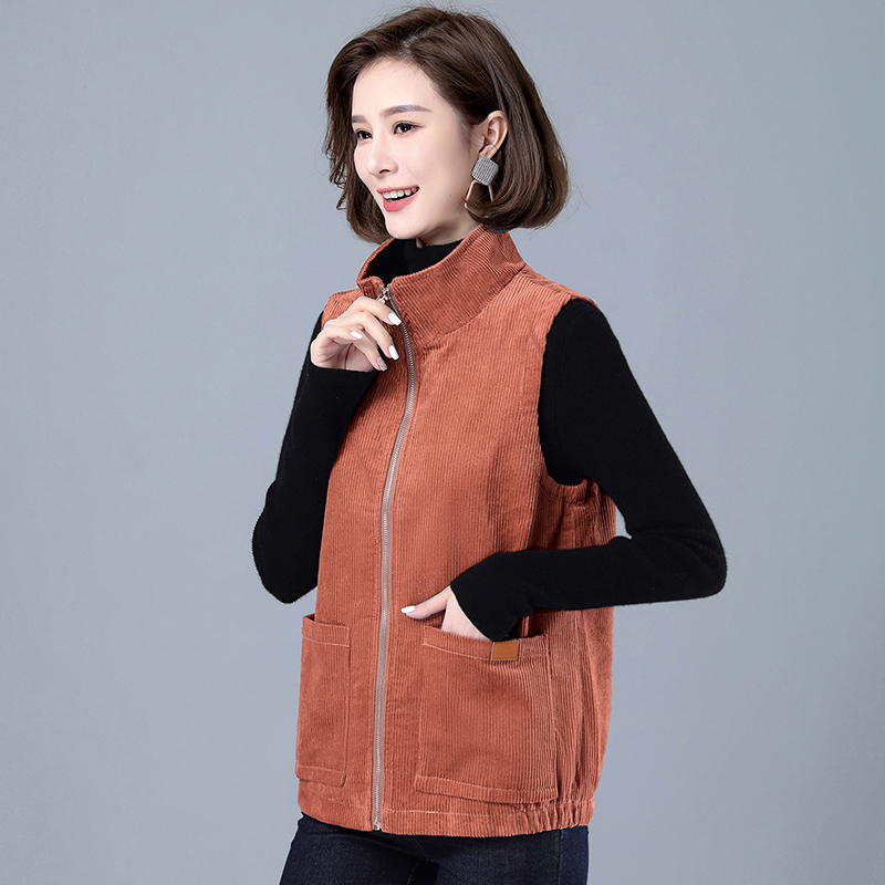 班俏banqiao灯芯绒马甲女2021新款短款中年妈妈洋气坎肩