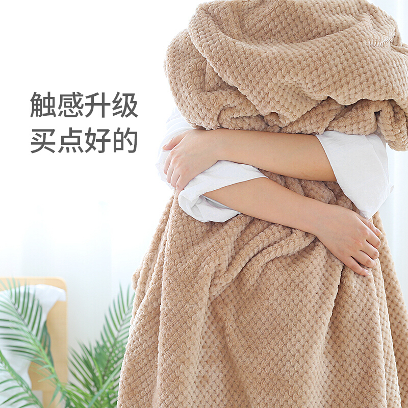 法兰绒毛毯被子珊瑚绒毯薄床单双人午睡盖毯空毯子宿舍毯菠萝格玉石白-双层羊羔绒