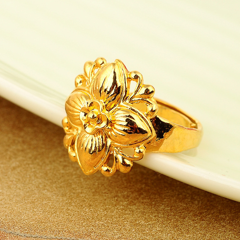 黄铜镀金新款女士戒指四叶花朵唯美金色花戒指饰品pthsmy9108送女朋友