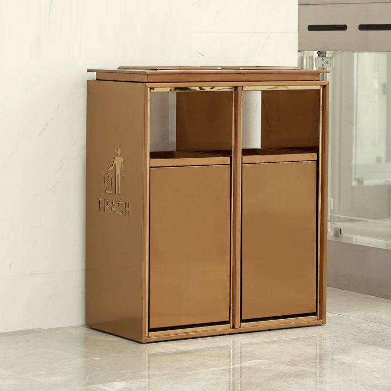 酒店大堂不锈钢分类垃圾桶高档烟灰缸商场电梯走廊果皮箱 XH-9C玫瑰金大号灭烟高清大图