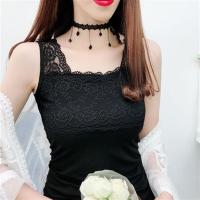 加绒新款蕾丝边吊带背心女内搭外穿无袖保暖上衣打底衫潮春秋女装 黑色(薄款) M