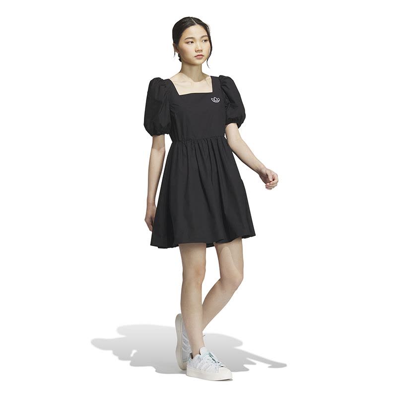adidas originals x Monkey Kingdom纯色徽标Logo运动灯笼短袖连衣裙