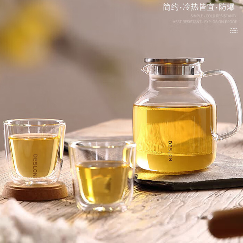德世朗玻璃水壶套装大容量双层隔热简约防爆DQY-TZ016B高清大图