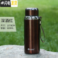 三维工匠304不锈钢保温杯男商务泡茶杯800ML 女便携大容量休闲运动壶600ml 酒红色600ml送杯刷