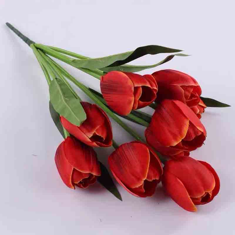 户外花坛仿真花9头郁金香花箱插花假花 500枝起售 9头大郁金香（夕阳红）