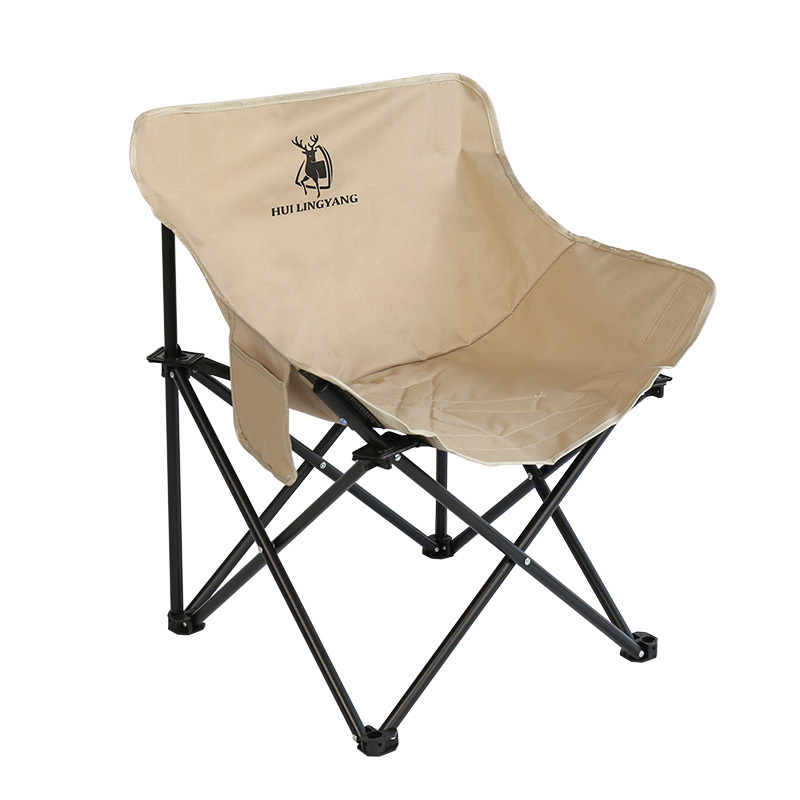 徽羚羊 户外折叠椅便携折叠月亮椅躺椅 露营椅子折叠凳钓鱼凳低背 奶茶色 65cm HLY-ZDY-24011!