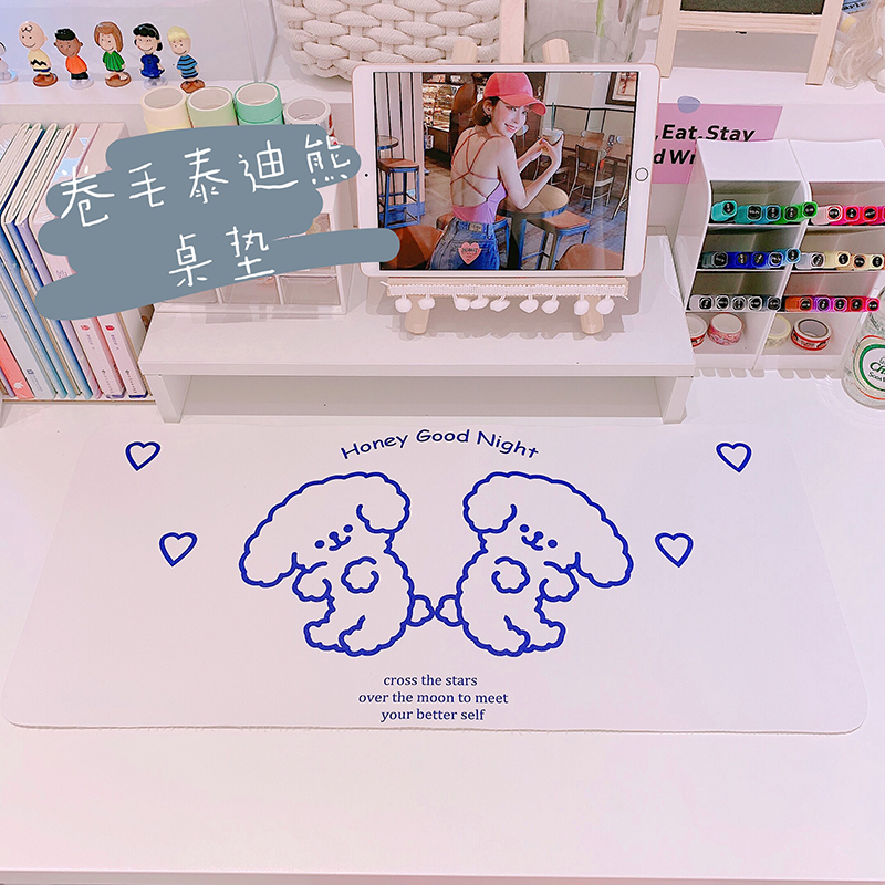 美帮汇桌垫小白狗笑脸少女心餐垫史莱姆粘土不粘手工餐垫高清大图