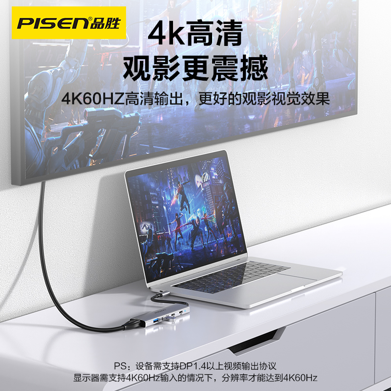 品胜Type-C扩展坞USB-C转HDMI千兆网线网口转接头4K60HZ投屏MacBook拓展坞iM1苹果转换器分线器