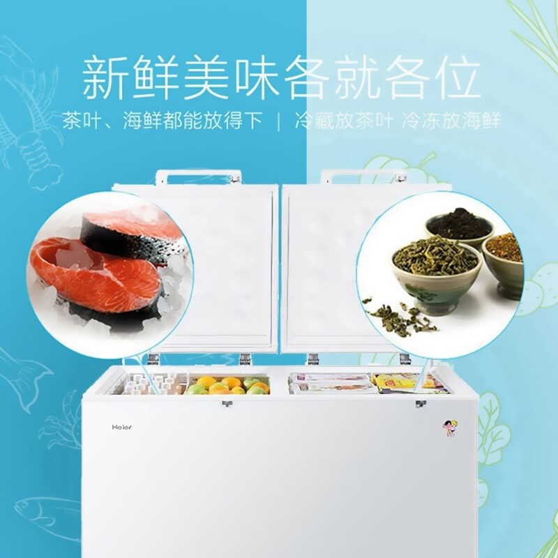 (Haier) 海尔冷柜冰柜 卧式商用双温双室 冷冻冷藏 分开存放双顶开门365升 FCD-365HA高清大图