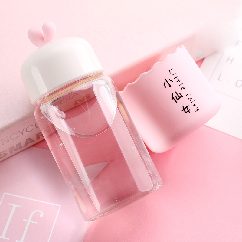 创意可爱小仙女系列玻璃杯高鹏硅防滑硅胶套水杯学生礼品随手杯子一个